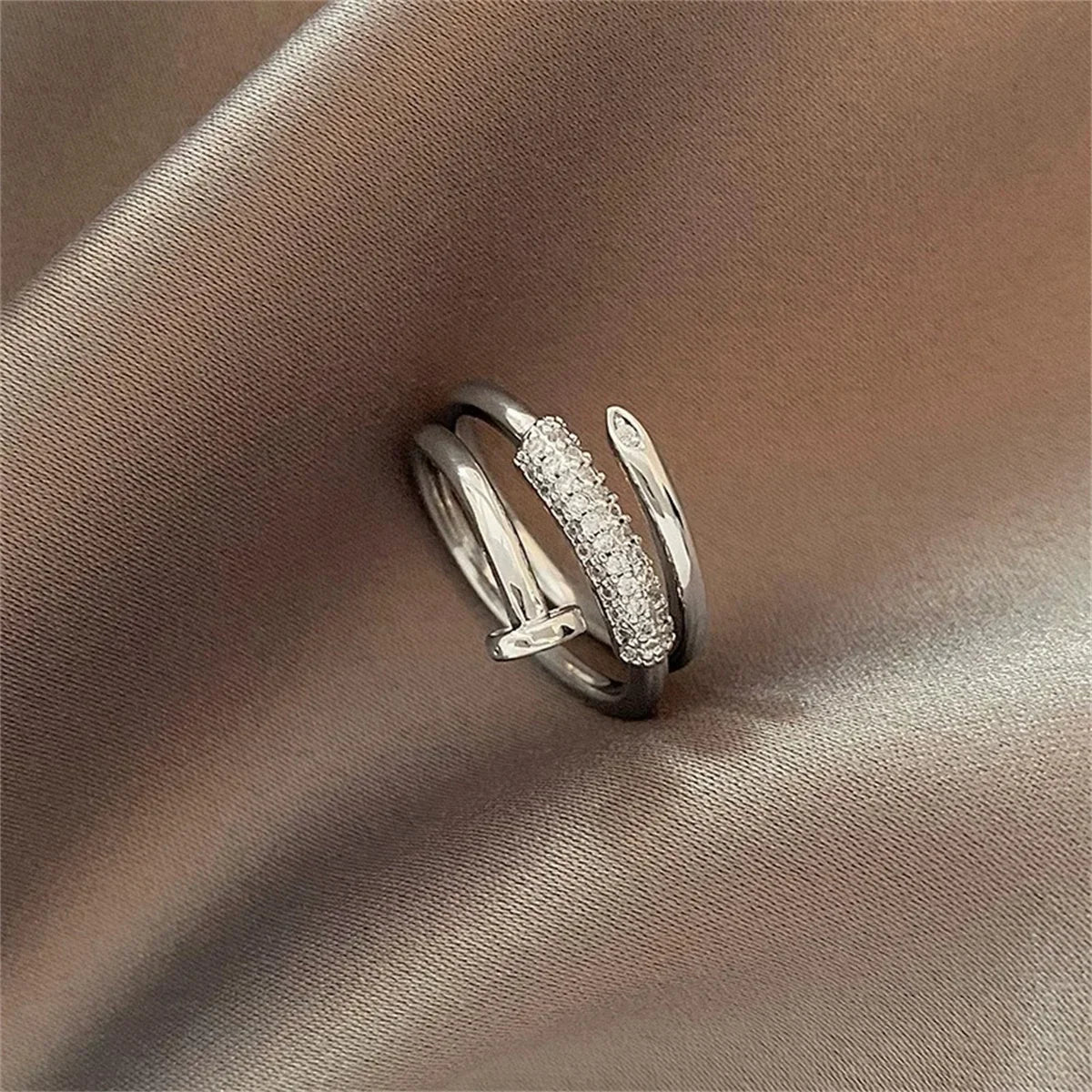 Minimalist Cold Style Micro Paved CZ Nail Rings for Women High-end Personalized Open Ring Fashion Accessories