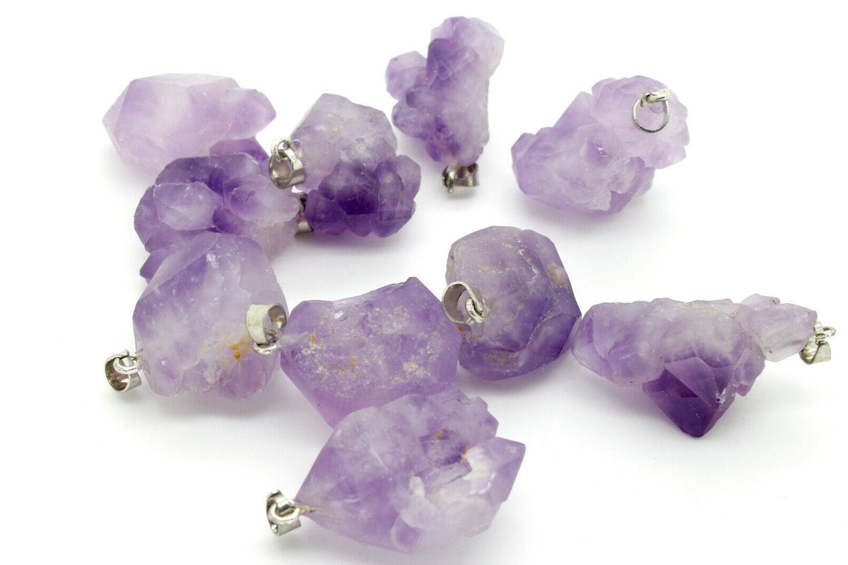 Amethyst Crystal Necklace Pendant Rough Facet Brazilian 35mm Raw