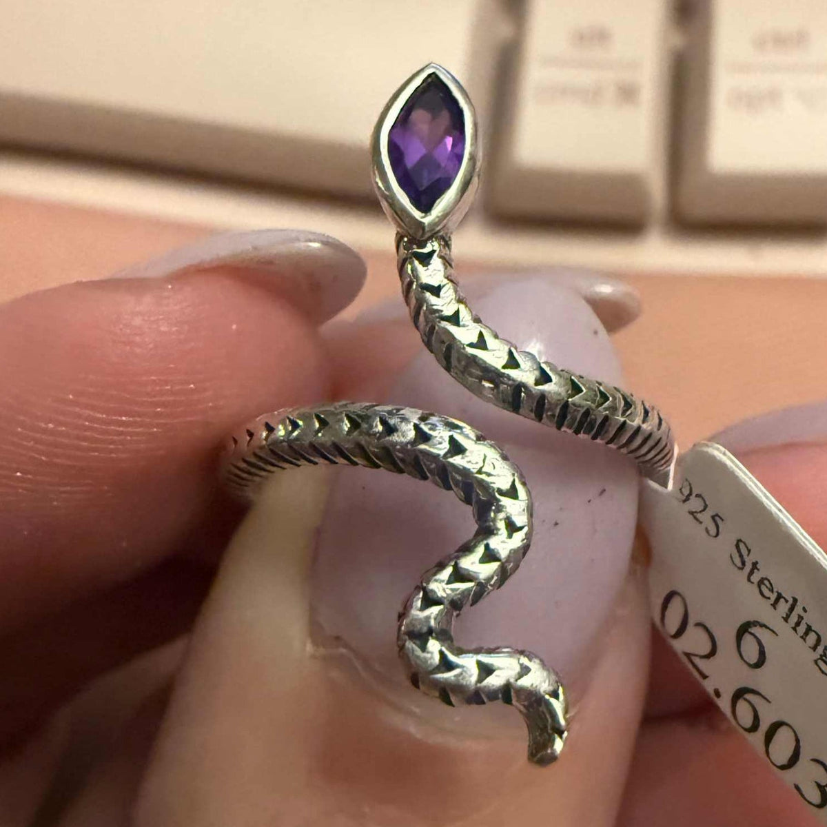 Gemstone Snake Ring - Sterling Silver or Gold Vermeil
