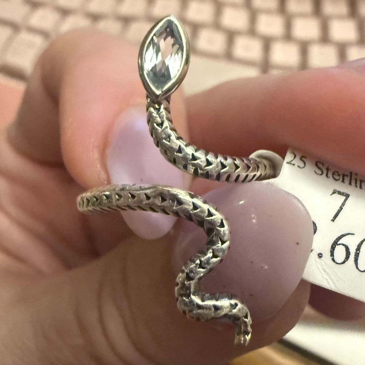 Gemstone Snake Ring - Sterling Silver or Gold Vermeil