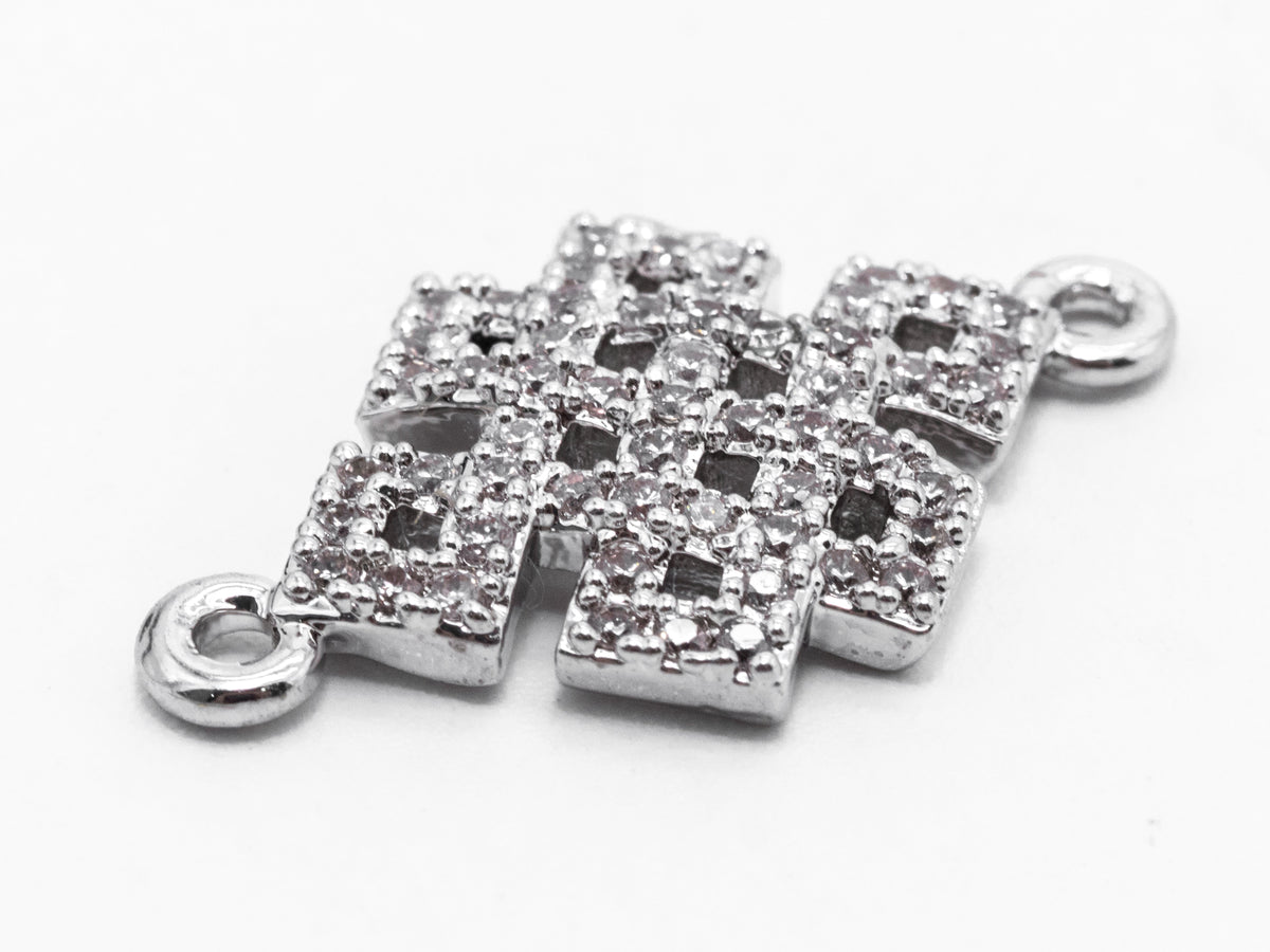 CZ Micro Pave Chinese Knot Connector for Bracelet/Necklace, CZ Cubic Zirconia Space Connector in Gold Silver, 13x12mm,sku#A63