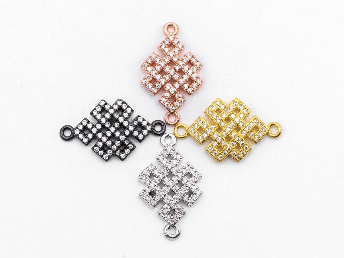 CZ Micro Pave Chinese Knot Connector for Bracelet/Necklace, CZ Cubic Zirconia Space Connector in Gold Silver, 13x12mm,sku#A63