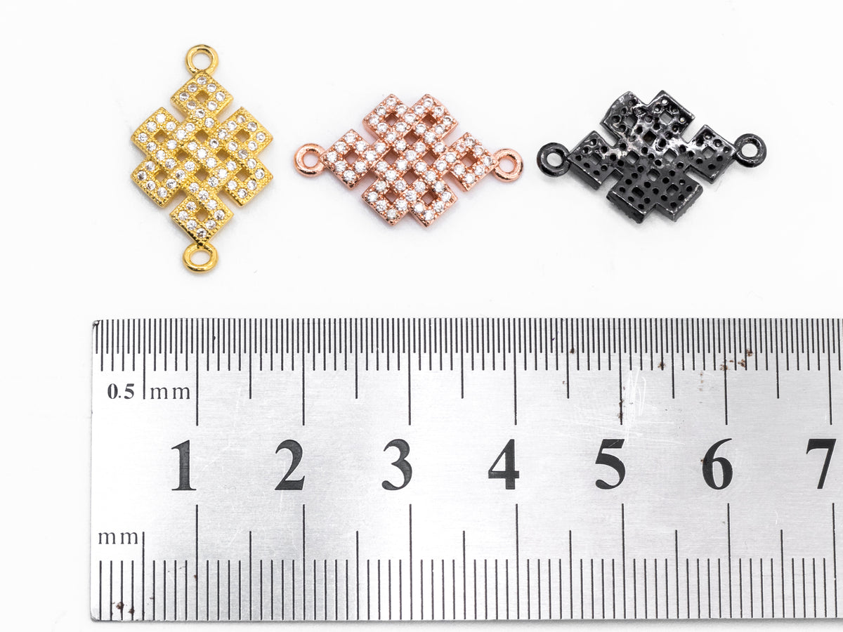 CZ Micro Pave Chinese Knot Connector for Bracelet/Necklace, CZ Cubic Zirconia Space Connector in Gold Silver, 13x12mm,sku#A63
