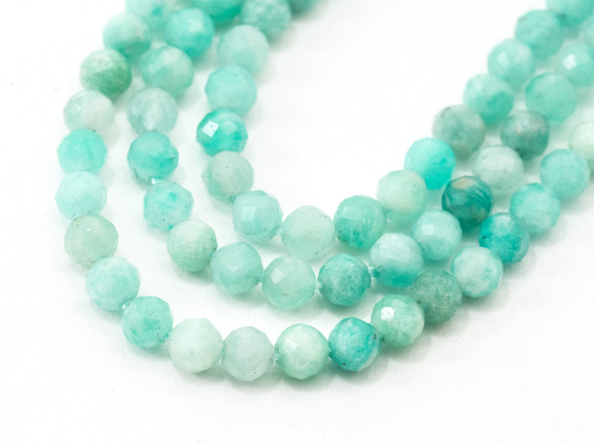 Top Quality Faceted Amazonite Round Beads 3mm/4mm Gemstones Beads,Natural Amazonite  Beads,15.5" Full Strand,SKU#U110