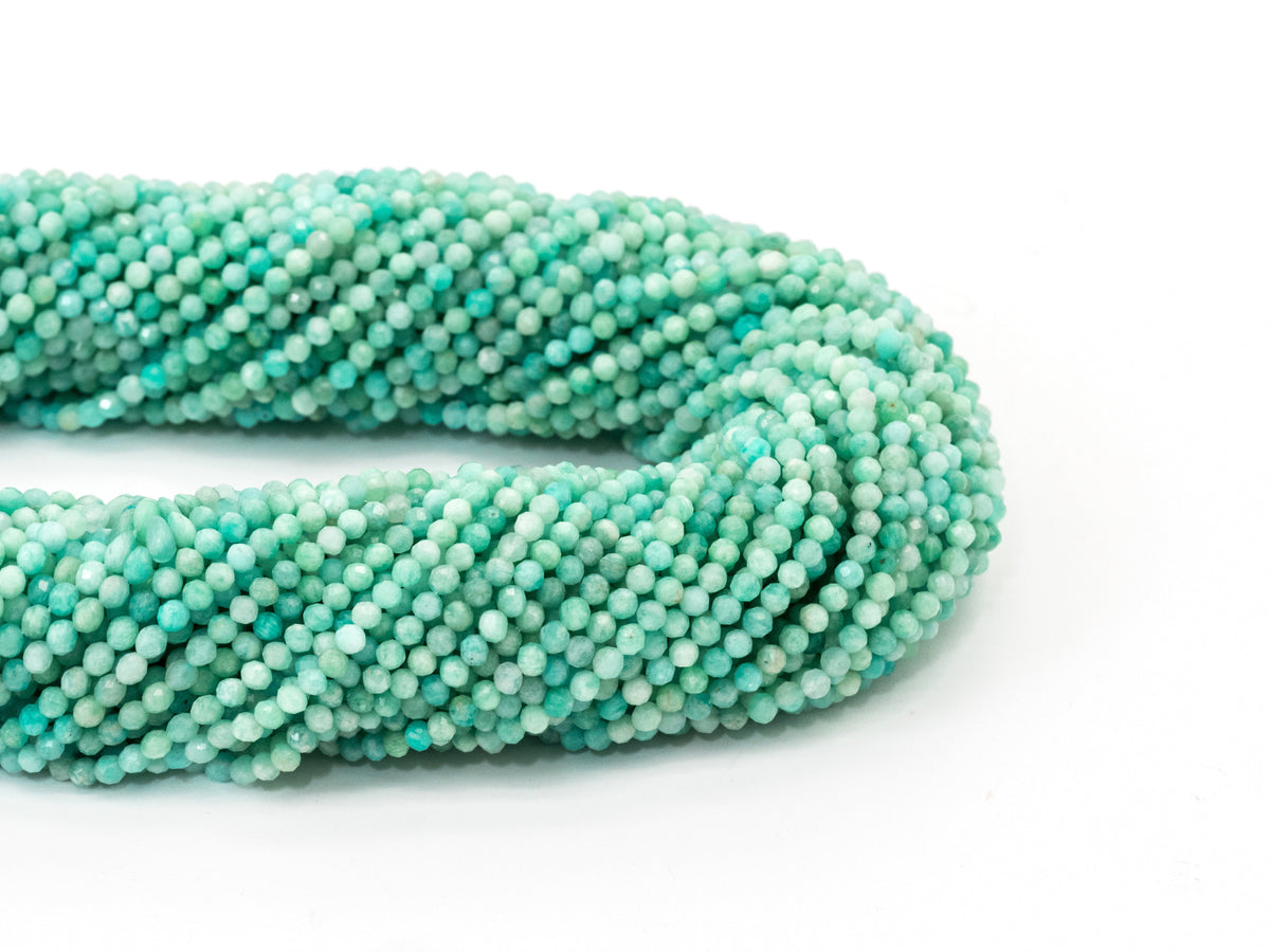 Top Quality Faceted Amazonite Round Beads 3mm/4mm Gemstones Beads,Natural Amazonite  Beads,15.5" Full Strand,SKU#U110