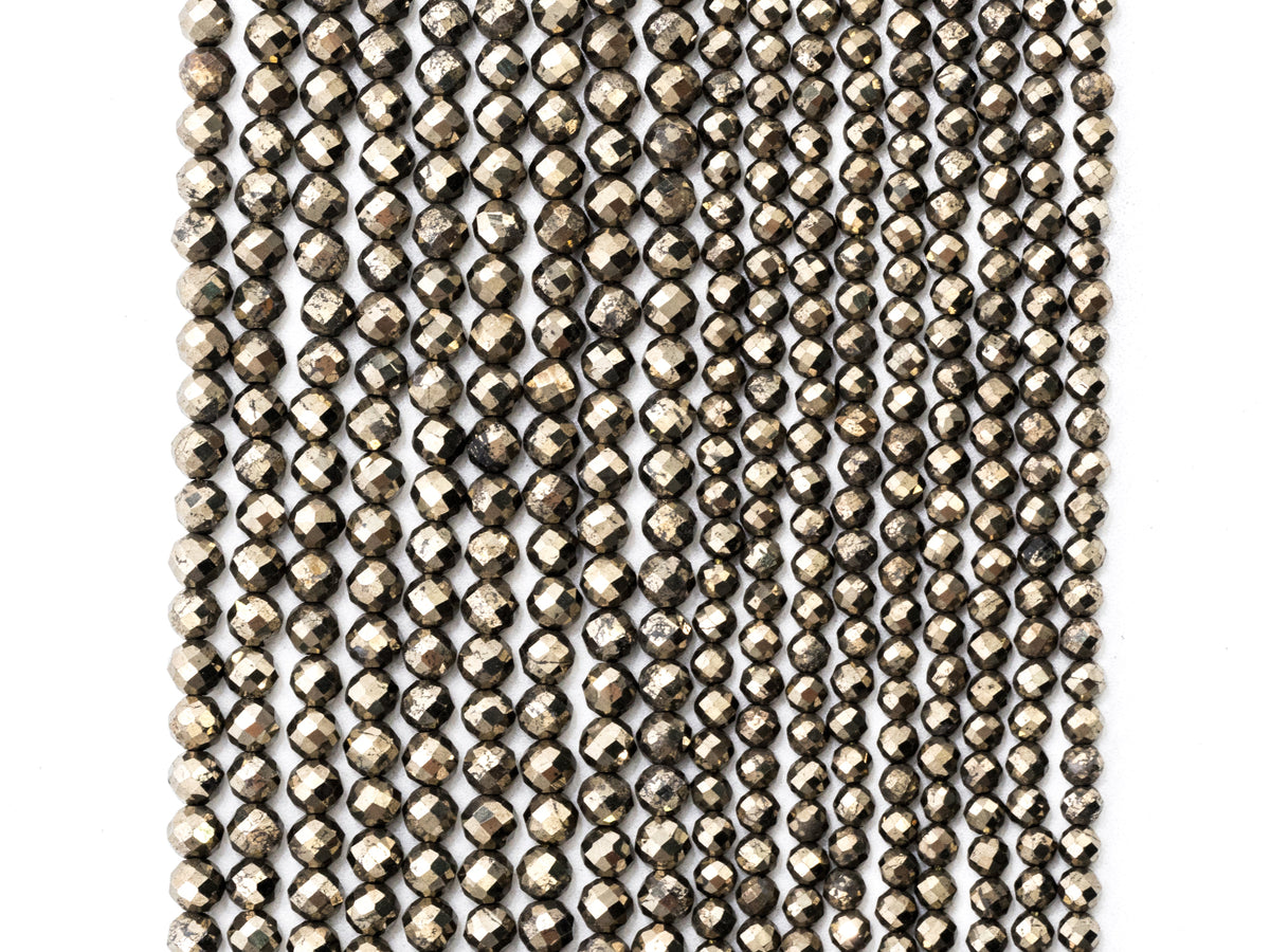 Quality Faceted Golden Pyrite Round  Faceted Beads 2/3/4mm Gemstones Beads,Natural Pyrite Beads,15.5" Full Strand,SKU#U108