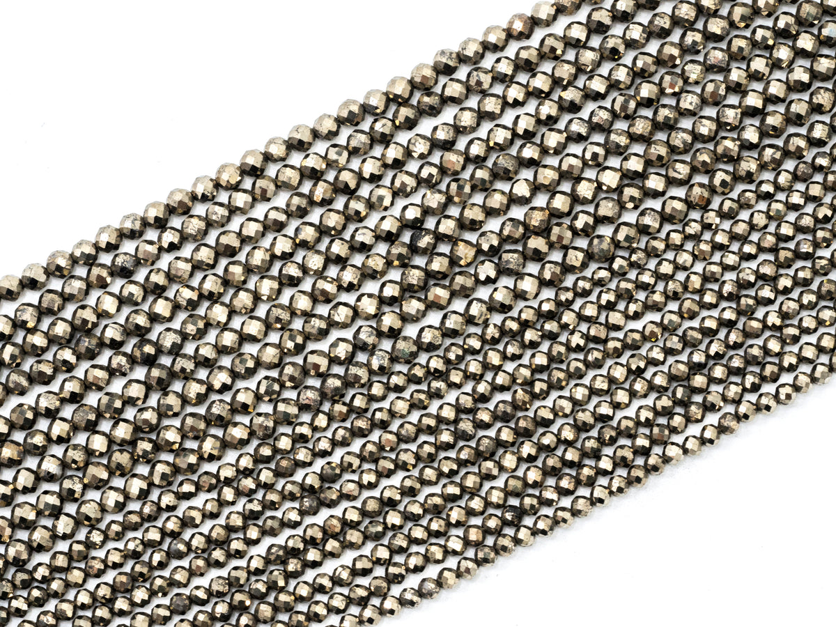 Quality Faceted Golden Pyrite Round  Faceted Beads 2/3/4mm Gemstones Beads,Natural Pyrite Beads,15.5" Full Strand,SKU#U108