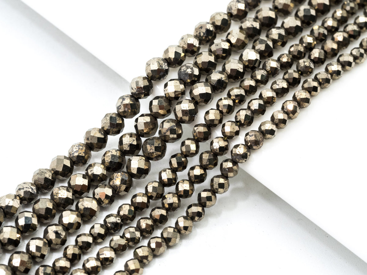 Quality Faceted Golden Pyrite Round  Faceted Beads 2/3/4mm Gemstones Beads,Natural Pyrite Beads,15.5" Full Strand,SKU#U108