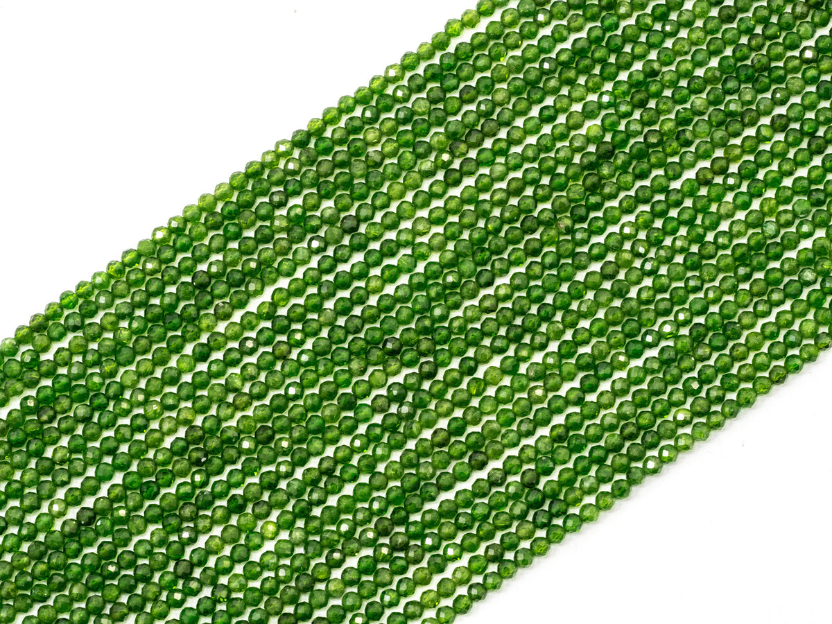 Top Quality Green Diopside  Faceted Round Beads, 43mm/5mm/2x3mm Genuine Diopside Beads,15.5" Full Strand, SKU#U111
