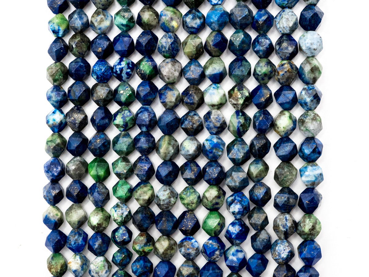 Unique Cut Quality Natural Lapis beads, 6mm/8mm/10mm/12mm, Diamond Cut Faceted Round Blue Green Gemstone Beads, 15.5inch strand, SKU#U132