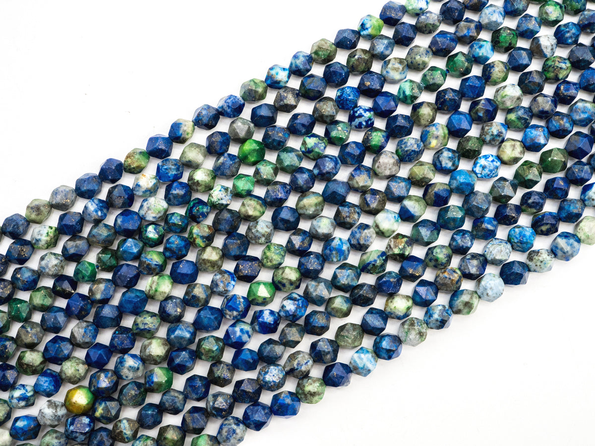Unique Cut Quality Natural Lapis beads, 6mm/8mm/10mm/12mm, Diamond Cut Faceted Round Blue Green Gemstone Beads, 15.5inch strand, SKU#U132