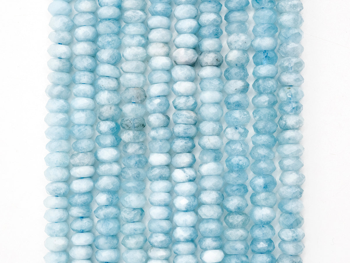 High Quality Natural Aquamarine Rondelle beads, 5x7mm/5x8mm, Faceted Rondelle Gemstone Beads, 15.5inch strand, SKU#U139