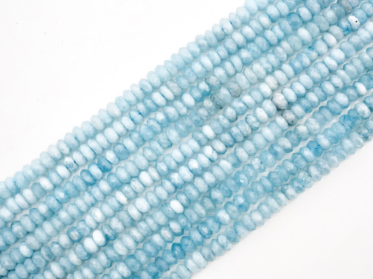 High Quality Natural Aquamarine Rondelle beads, 5x7mm/5x8mm, Faceted Rondelle Gemstone Beads, 15.5inch strand, SKU#U139