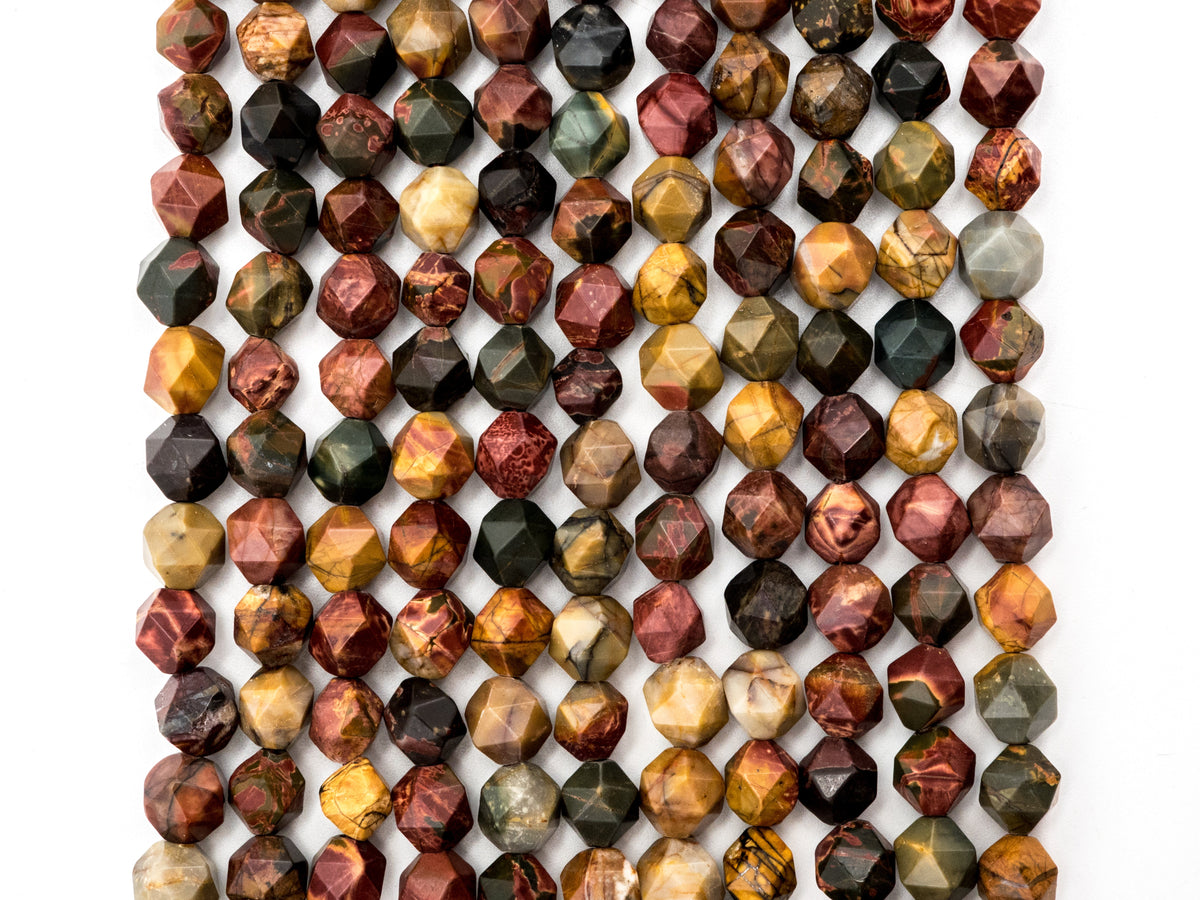 Unique Cut Quality Natural Piscasso Jasper beads, 8mm/10mm, Diamond Cut Faceted Round Gemstone Beads, 15.5inch strand, SKU#U133