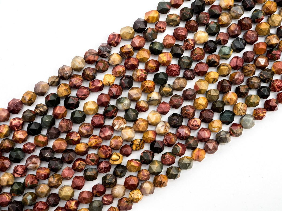 Unique Cut Quality Natural Piscasso Jasper beads, 8mm/10mm, Diamond Cut Faceted Round Gemstone Beads, 15.5inch strand, SKU#U133