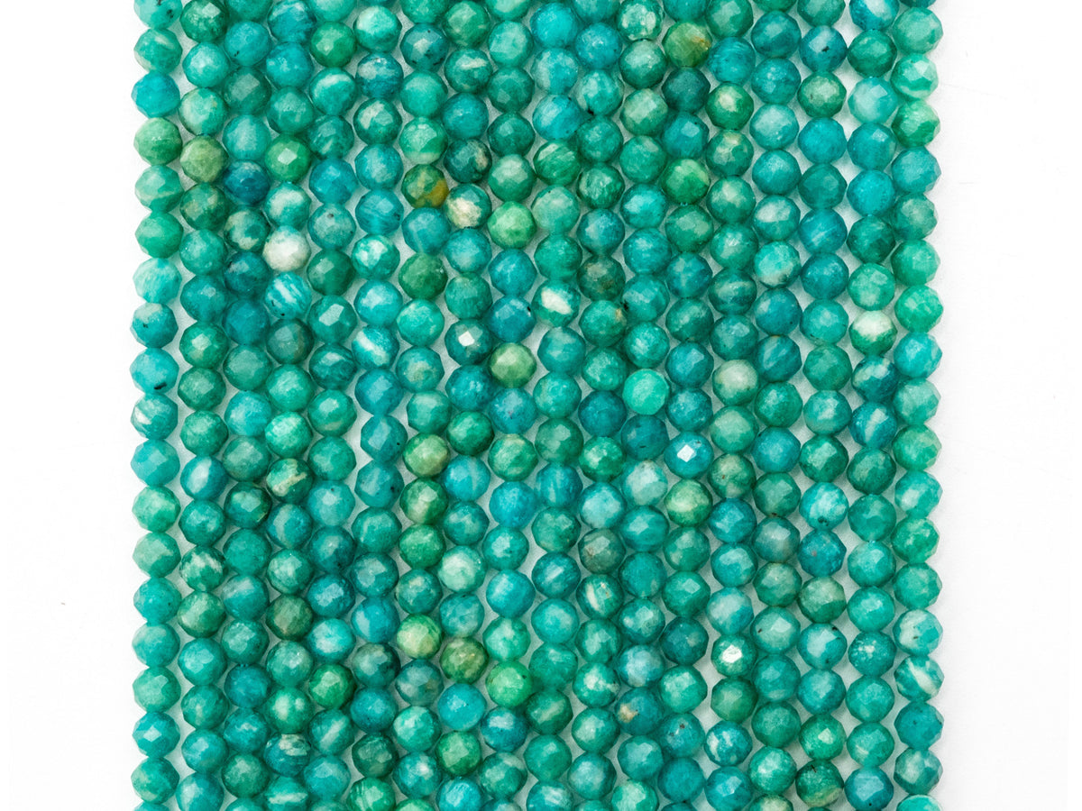 Unique Diamond Cut Quality Natural Amazonite beads, 3mm/4mm, Diamond Cut Faceted Round Gemstone Beads, 15-16inches strand, SKU#U149
