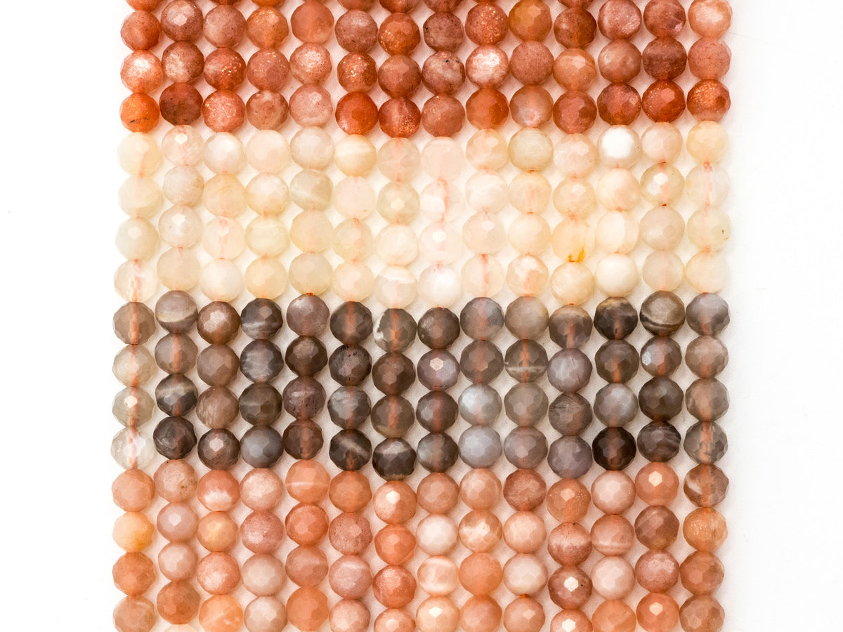 Quality Natural Mixed Color Moonstone Beads, 6mm Round Faceted beads, Orange Brown White Gemstone Beads, 15.5inch strand, SKU#U151