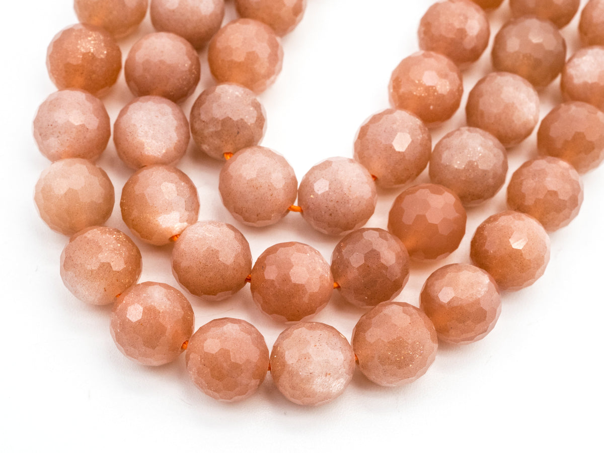 Quality Natural Peach Moonstone Beads, 8mm/10mm Faceted Round Gemstone Beads, 15.5'' Full Strand, SKU#U150
