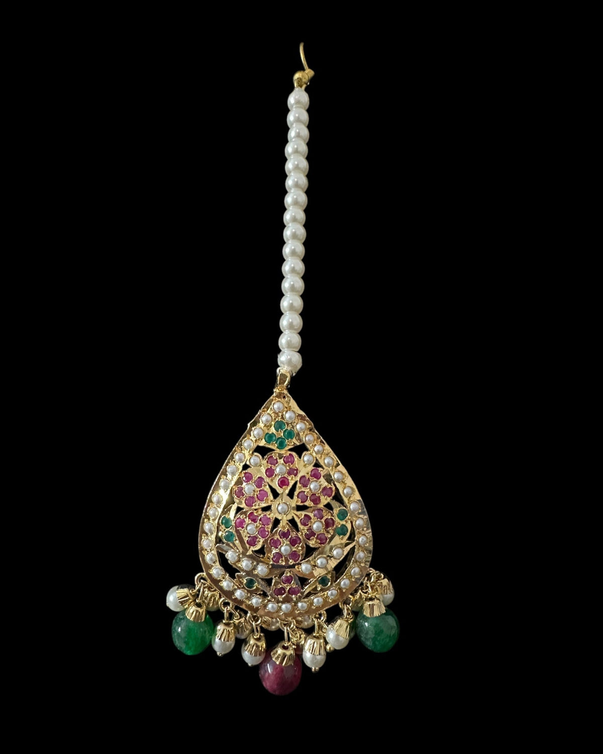 DJET94 Piya jadau earrings tika in ruby emerald pearls ( READY TO SHIP )