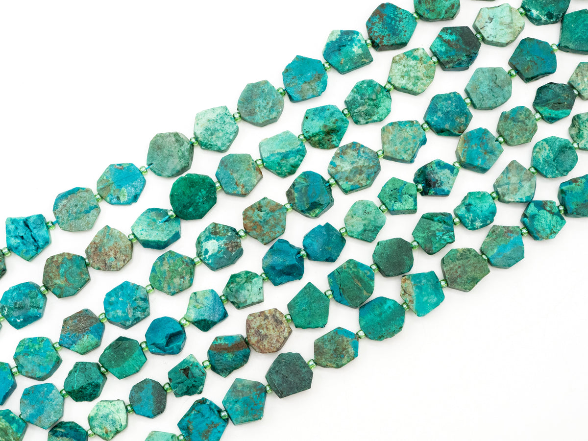 High Quality Natural Chrysocolla Gemstone beads, 15mm, Polygon Green Gemstone Beads, 15.5" strand, SKU#U172