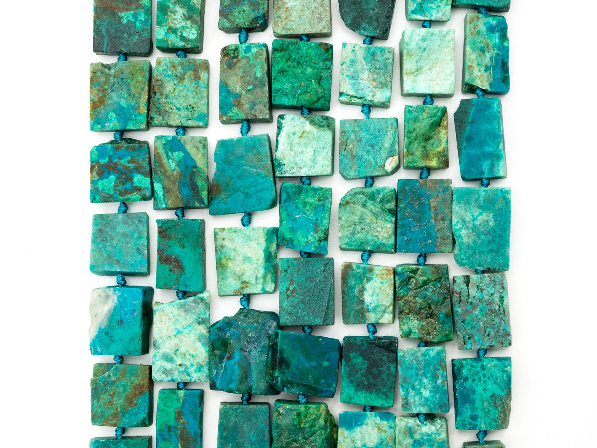 Quality Natural Chrysocolla Rectangle beads, 13-18mm, Natural Green Gemstone Beads,Chrysocolla Irregular Beads 15-16 inches strand, SKU#U171