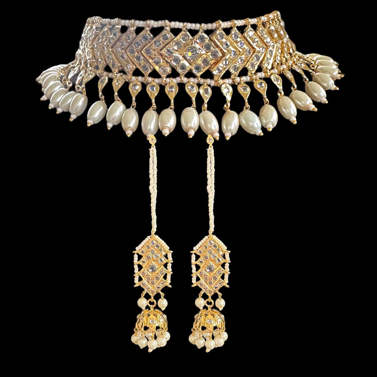 C296 Mahira v style choker with earrings( SHIPS IN 3 WEEKS )