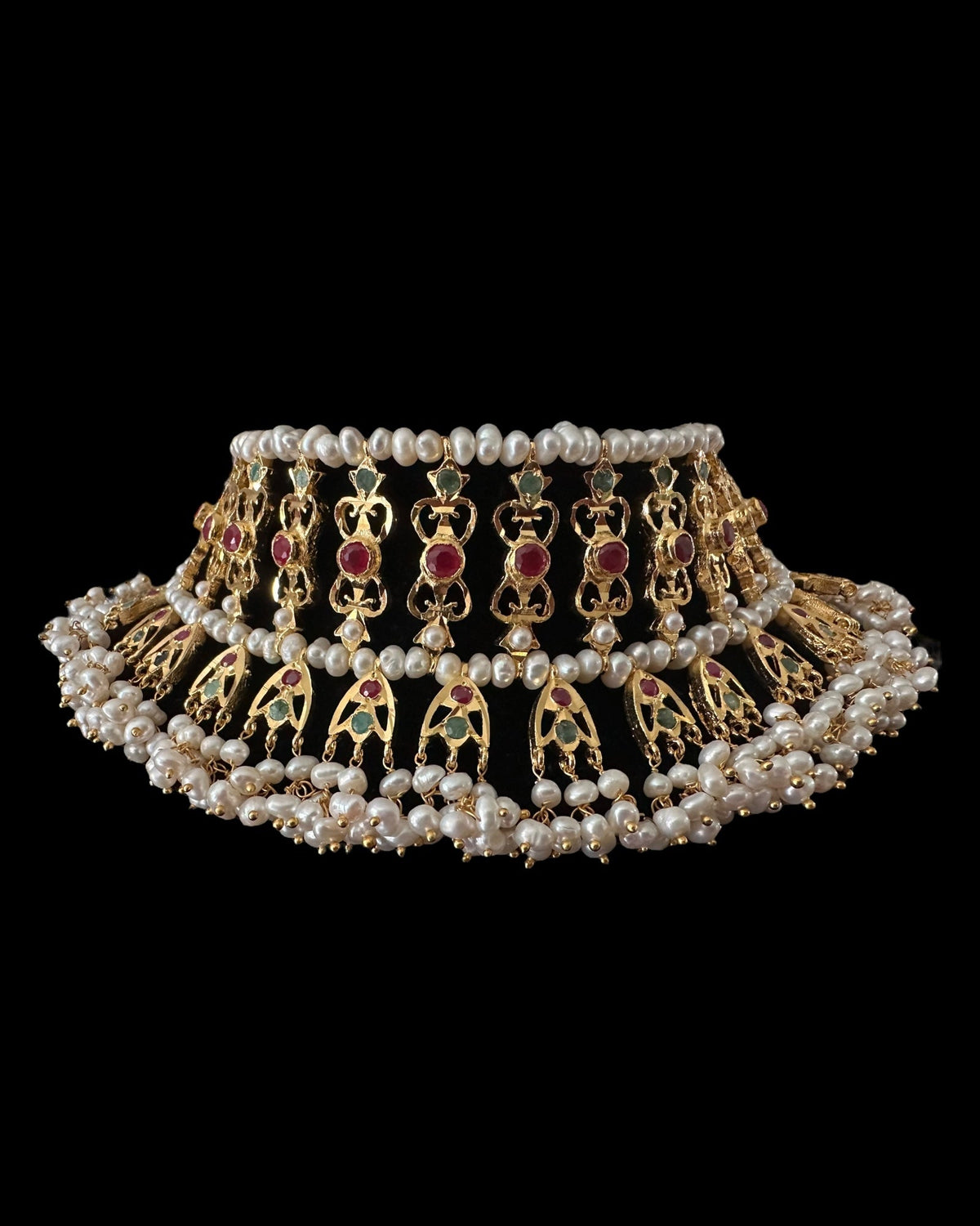 Viya bridal set in natural pearls , rubies and emeralds ( READY TO SHIP)