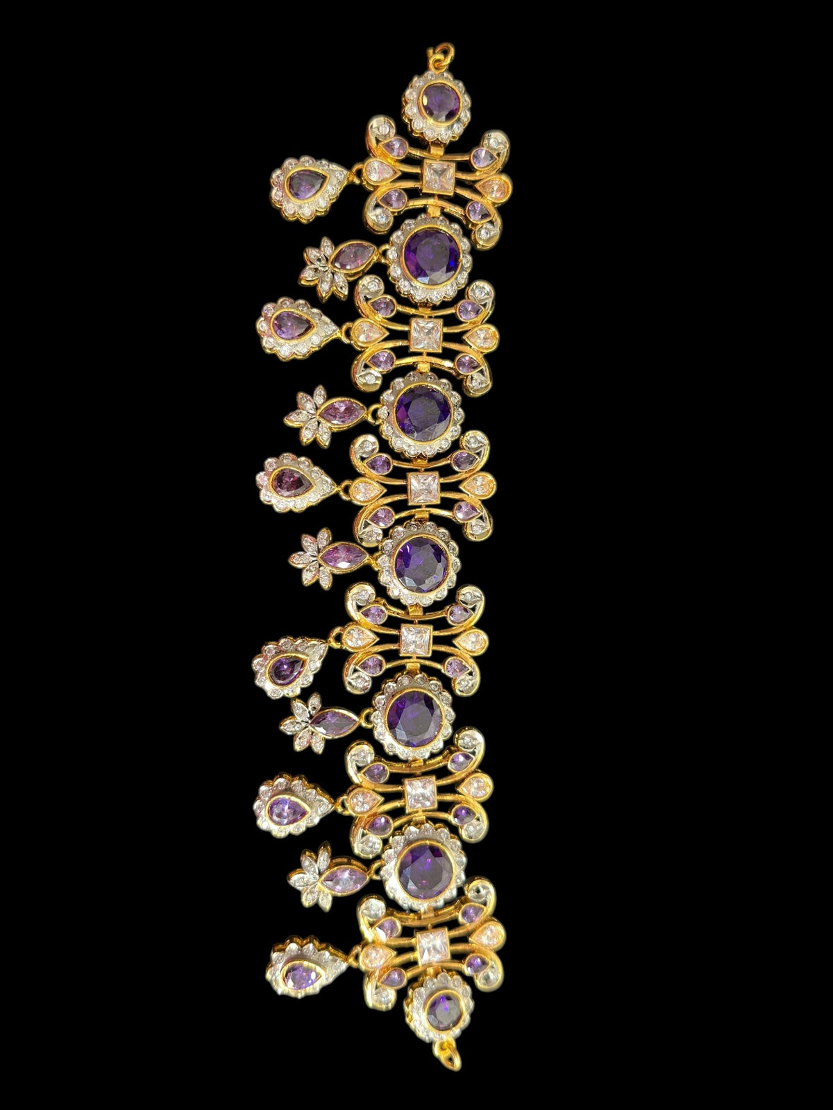 BR473 High quality cz  necklace set with tika - purple, Gold plated ( READY TO SHIP )