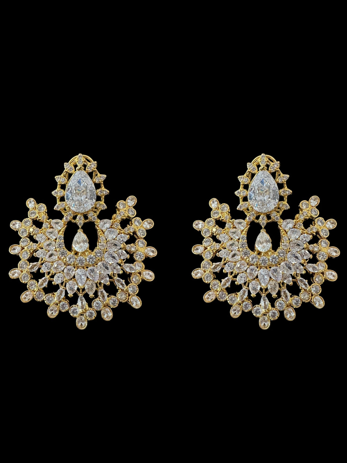 DJET97 Subhana gold plated chandbali earrings tika set  -clear  ( READY TO SHIP )