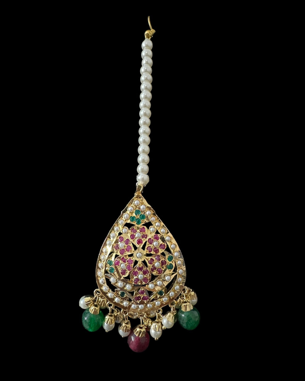 DJET94 Piya jadau earrings tika in ruby emerald pearls ( READY TO SHIP )