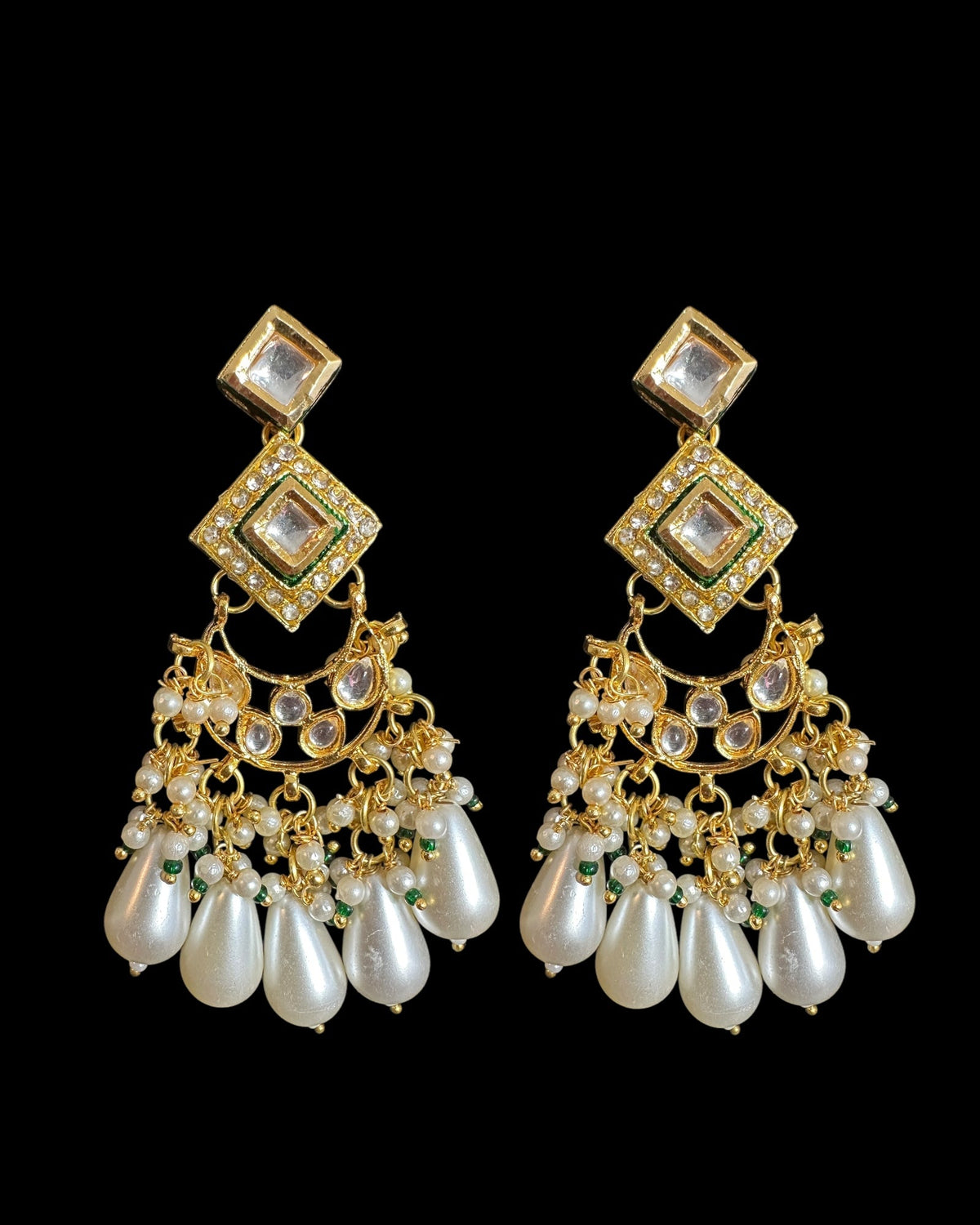 DER751  Kundan dangler earrings with pearls ( READY TO SHIP )