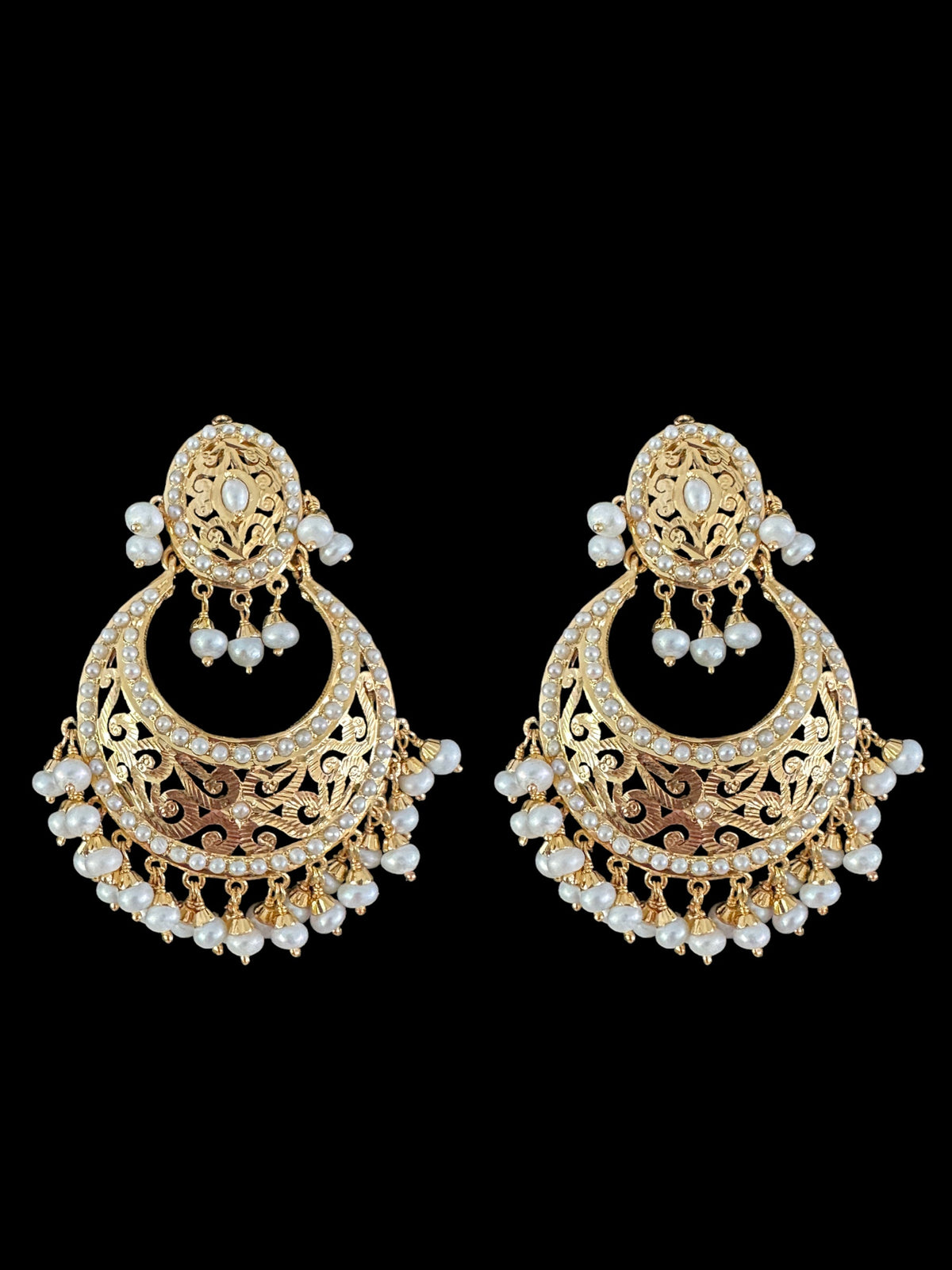 Jadau chandbali earring in fresh water pearls ( READY TO SHIP )