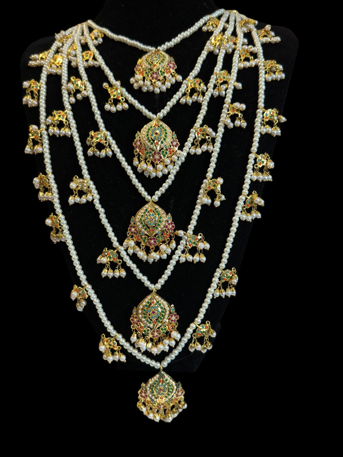 SAT111 Anya jadau 5 layered / satlada in Navratan ( READY TO SHIP )