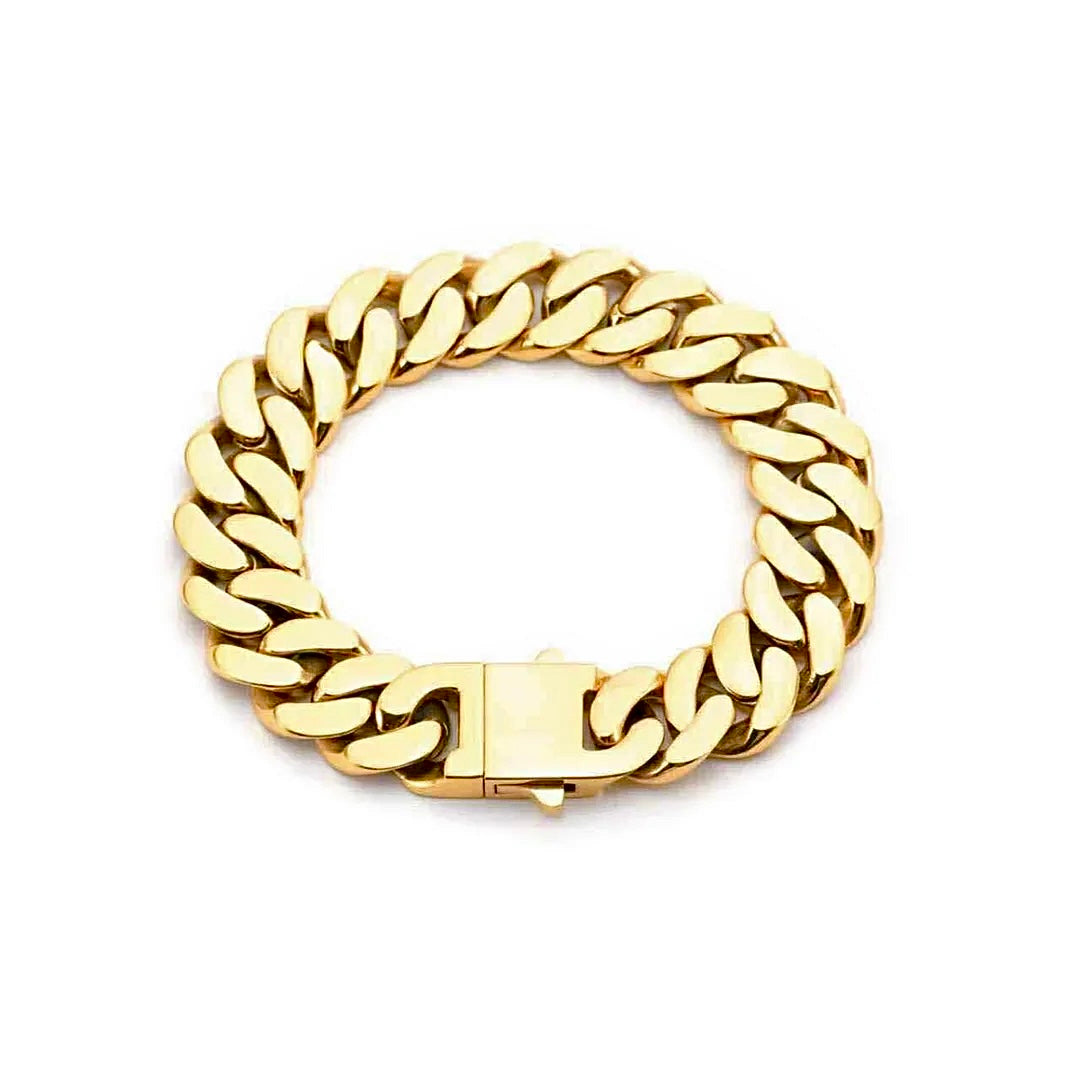 BG160G B.Tiff High Polish 16mm Gold Flat Cuban Link Bracelet