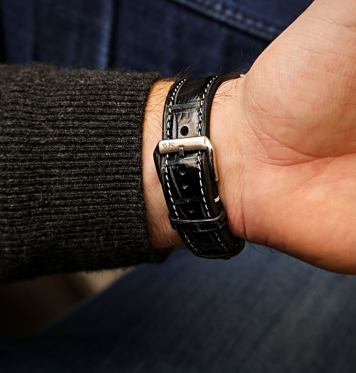 Obsidian Vein Black Alligator Leather Watch Strap 20mm