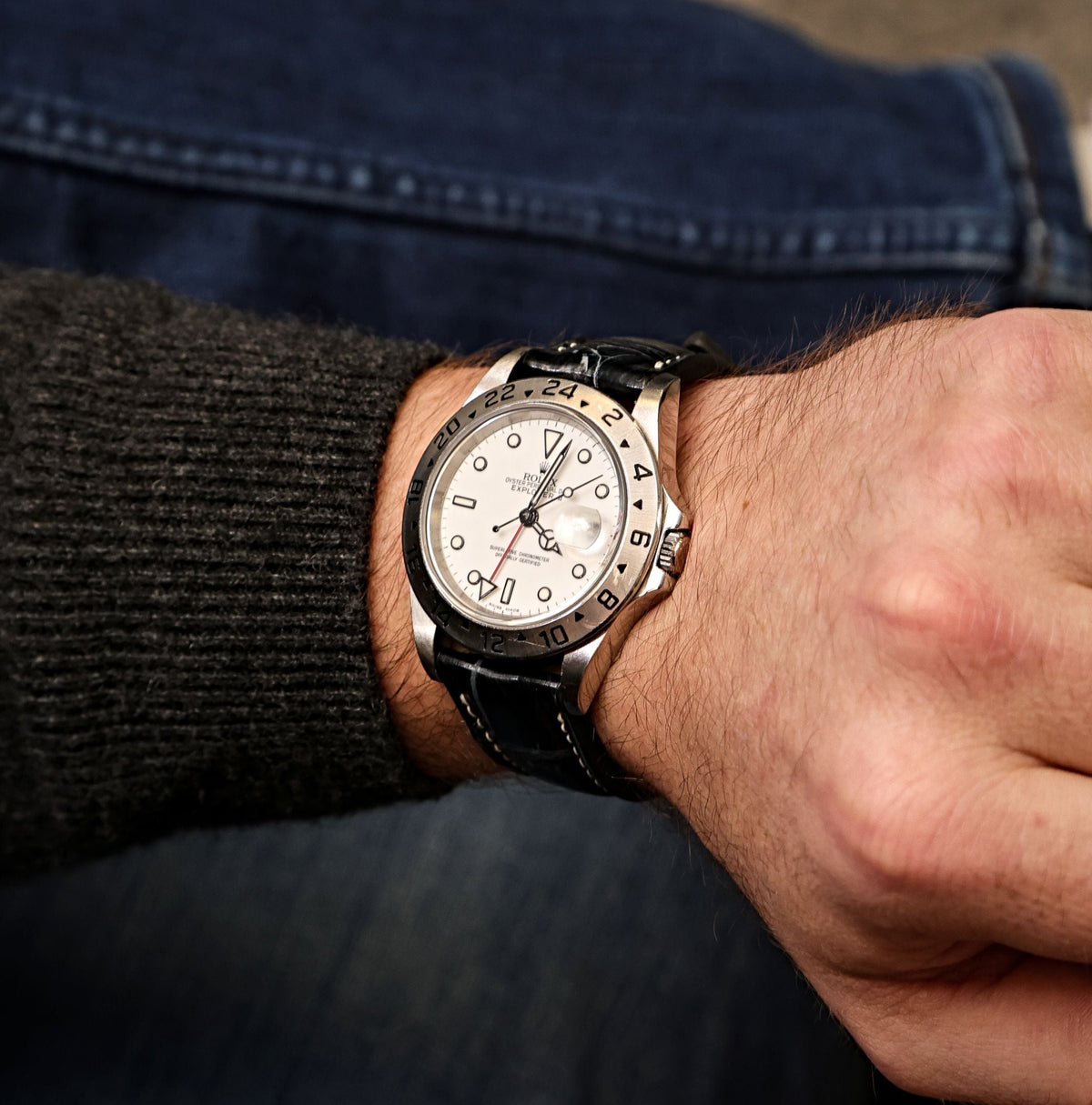 Obsidian Vein Black Alligator Leather Watch Strap 20mm