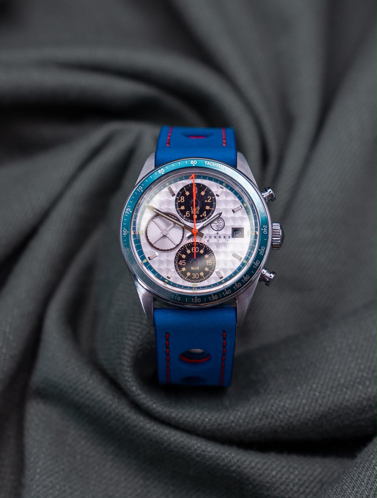 Electric Blue Nubuck Leather Rally Watch Strap 20mm