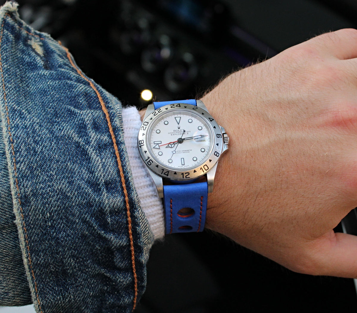 Electric Blue Nubuck Leather Rally Watch Strap 22mm