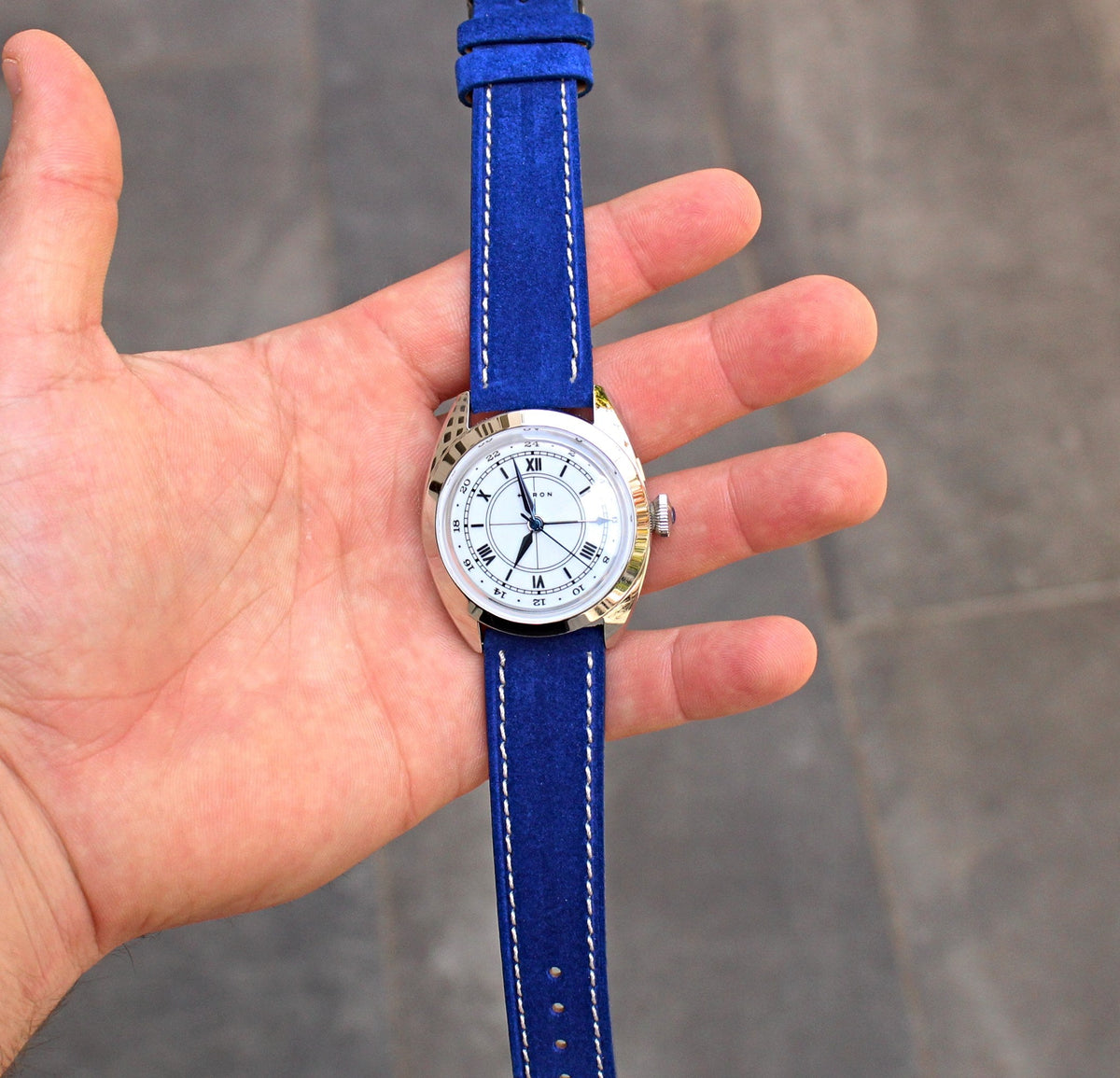 Ocean Blue Suede Leather Watch Strap 23mm
