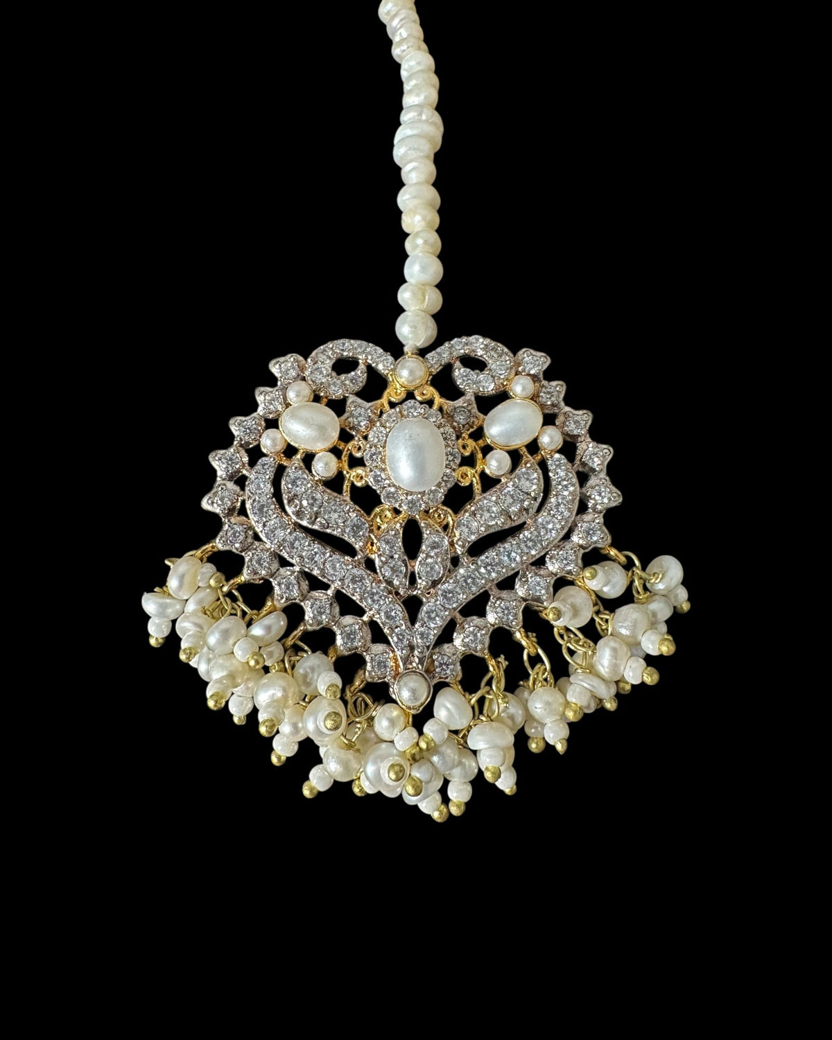 BR464 RAABYA fresh water pearl bridal choker Rani haar set with earrings tika ( READY TO SHIP )