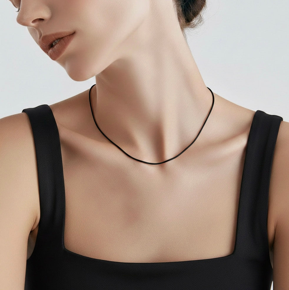 C030B B.Tiff Black Coil Chain Necklace, 1.2mm/ 1.5mm (An exclusive clasp design)