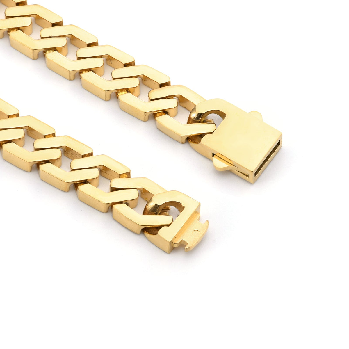 C100G B.Tiff Gold High Polish Flat Angular Cuban Link Necklace