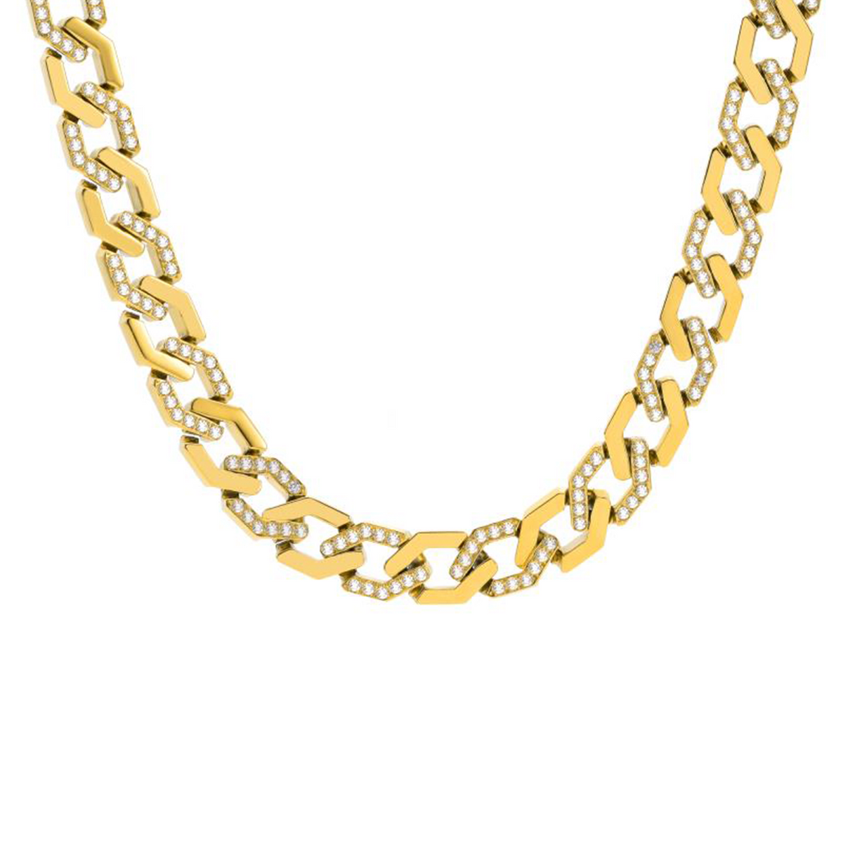 C101G B.Tiff Gold Pavé High Polish Flat Angular Cuban Link Necklace