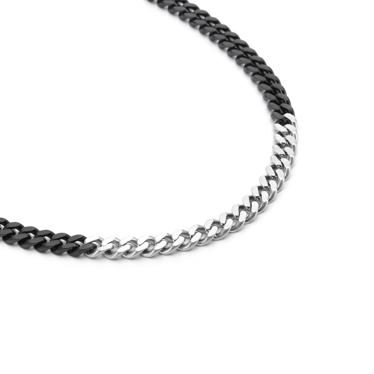 C138BW B.Tiff 2-Tone Matte Black & High Polish Stainless Steel Flat Cuban Link Necklace/ 8mm
