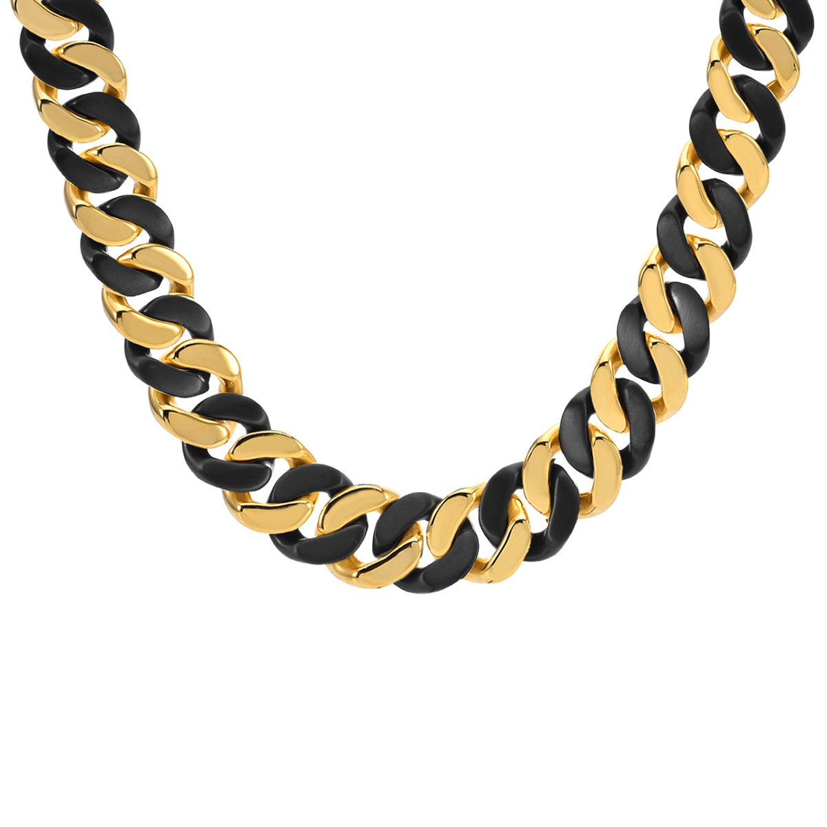 C160BG B.Tiff 2-Tone Black & Gold Flat Cuban Link Necklace/ 16mm