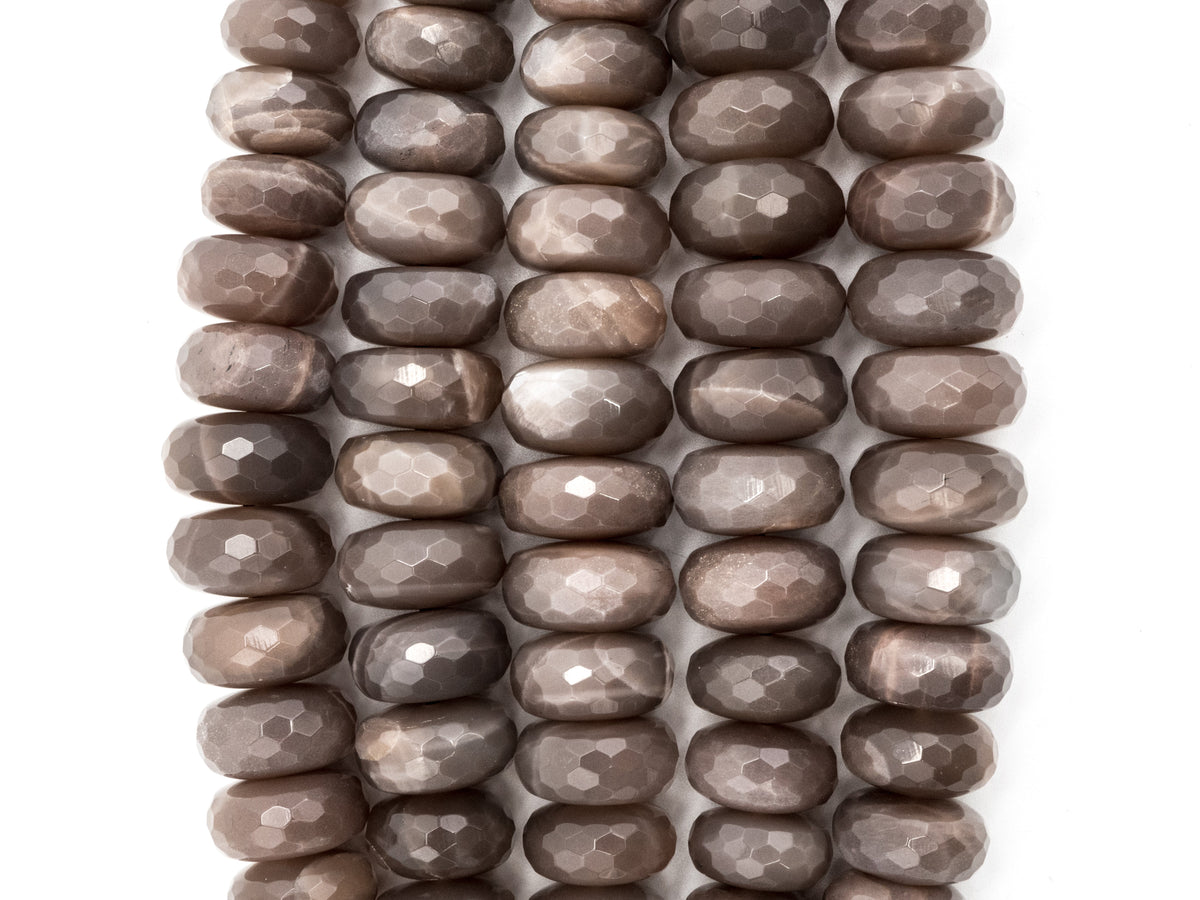 8-18mm Quality Natural Smoky Moonstone Graduated,Faceted/Smooth Rondelle Gemstone Beads, Smoky Color Beads, 15.5inch strand, SKU#U208