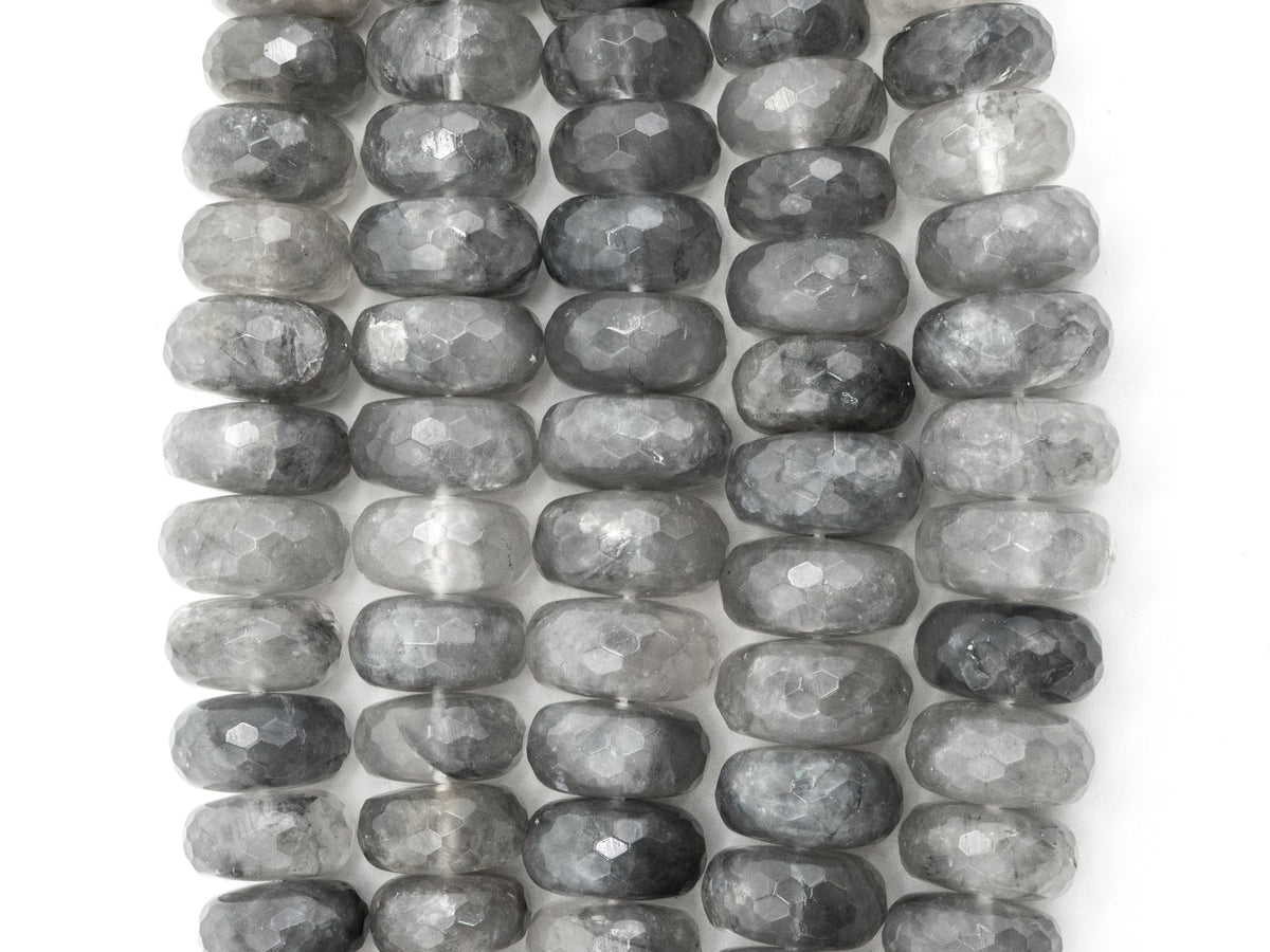 8-18mm Quality Natural Cloudy Quartz Graduated,Faceted/Smooth Rondelle Gemstone Beads,Gray Color Beads, 15.5inch strand, SKU#U206