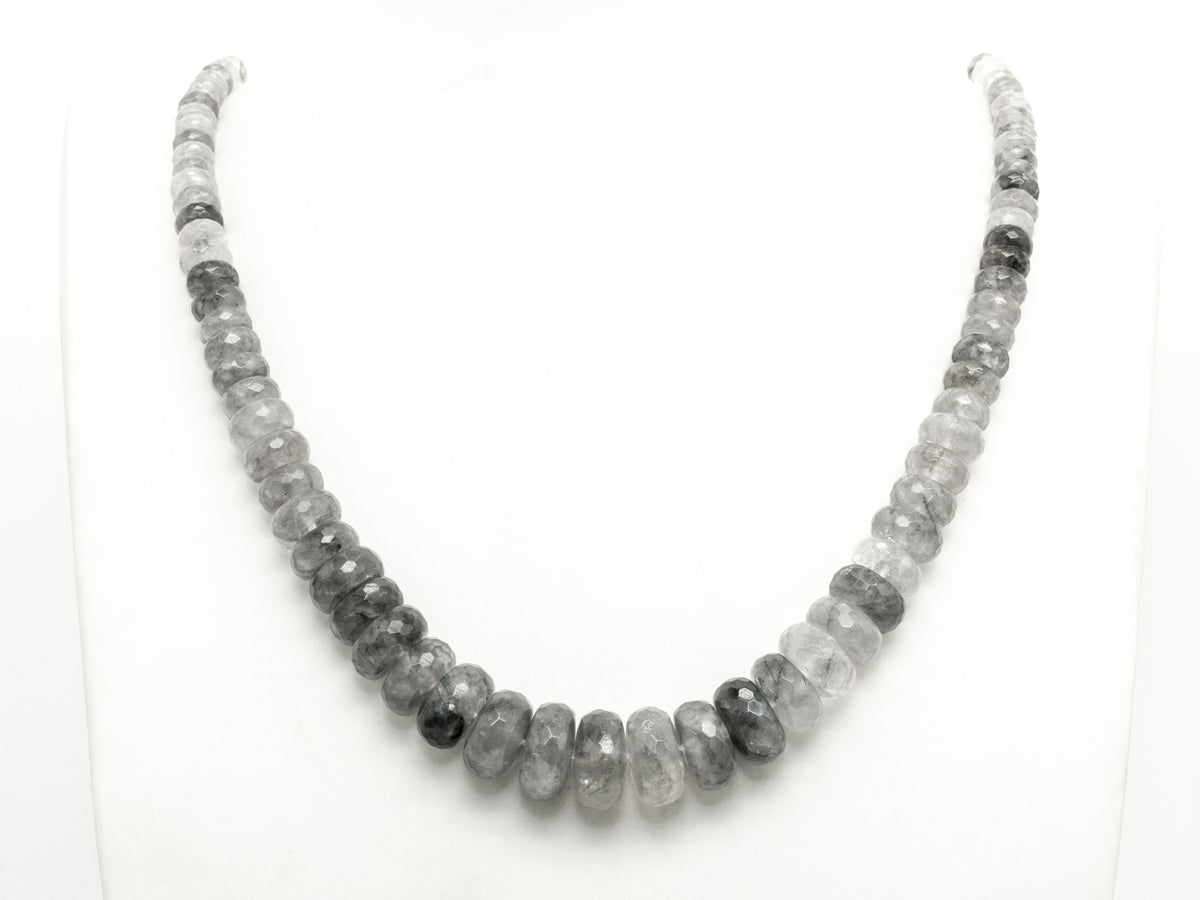 8-18mm Quality Natural Cloudy Quartz Graduated,Faceted/Smooth Rondelle Gemstone Beads,Gray Color Beads, 15.5inch strand, SKU#U206