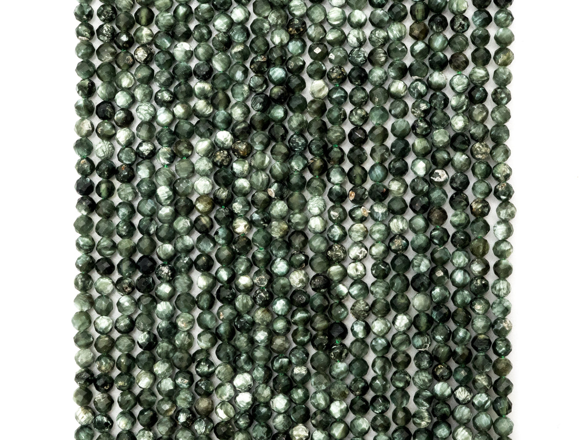 High Quality Natural Seraphinite Faceted Round Sparkly Beads, 2mm/3mm Seraphinite Green Gemstone Beads,15.5" Full Strand,SKU#U213