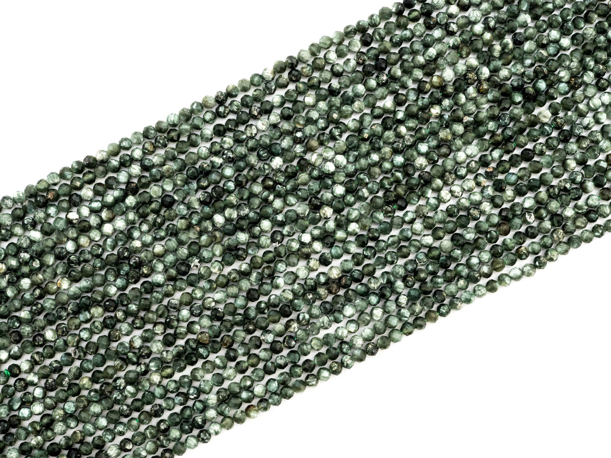 High Quality Natural Seraphinite Faceted Round Sparkly Beads, 2mm/3mm Seraphinite Green Gemstone Beads,15.5" Full Strand,SKU#U213